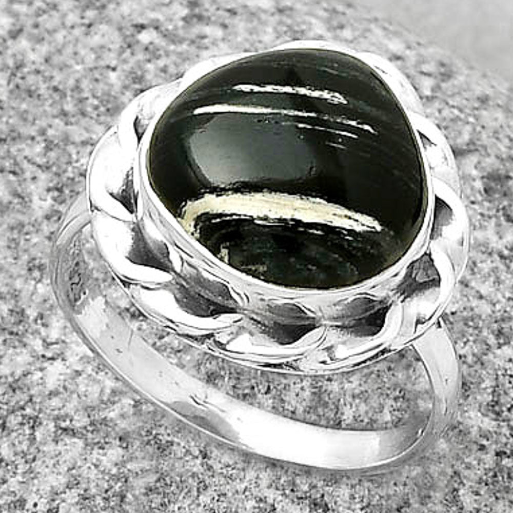 Natural Silver Leaf Obsidian Ring size-9 R-1083 SDR189245