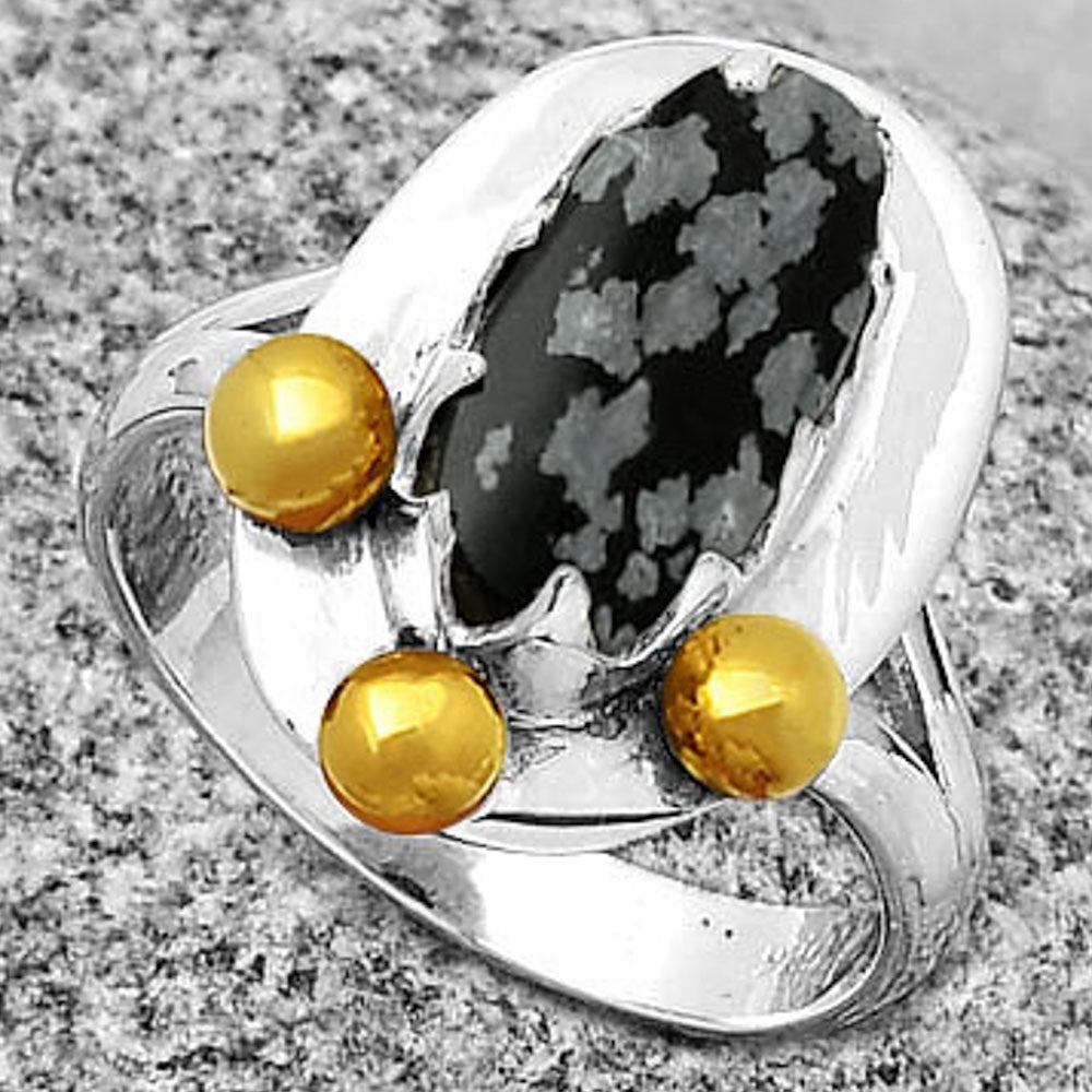 Two Tone - Snow Flake Obsidian Ring size-7.5 R-1503 SDR189977