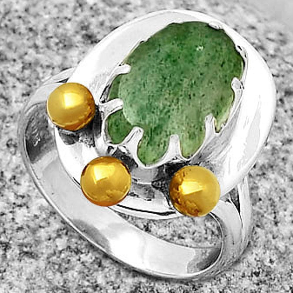 Two Tone - Natural Green Aventurine Ring size-7 R-1503 SDR189985