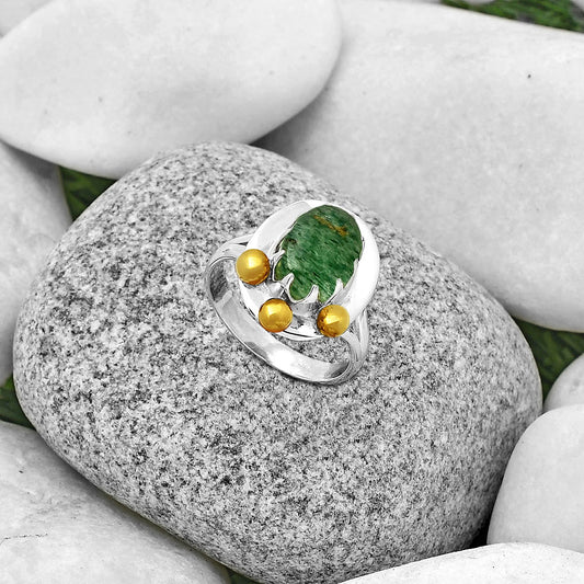 Two Tone Natural Green Aventurine Ring size-8.5 R-1503 SDR189991