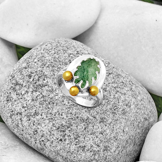 Two Tone - Natural Green Aventurine Ring size-7 R-1503 SDR189998