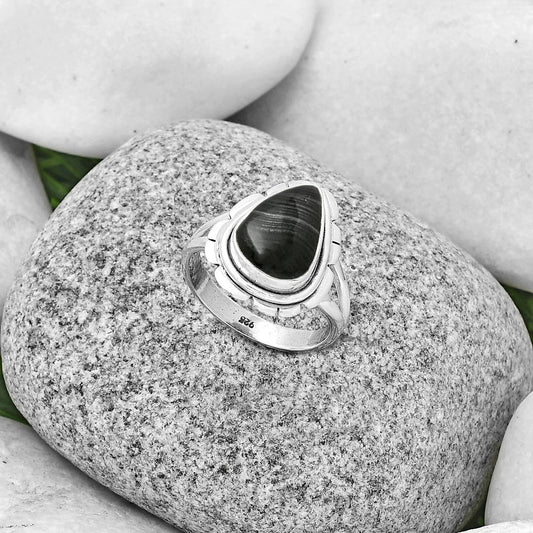 Crown Of Silver Psilomelane Black Malachite Ring size-7.5 R-1342 SDR190109