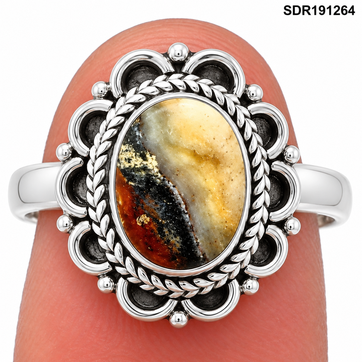 Natural Indian Blanket Jasper Ring size-7 R-1256 SDR191264