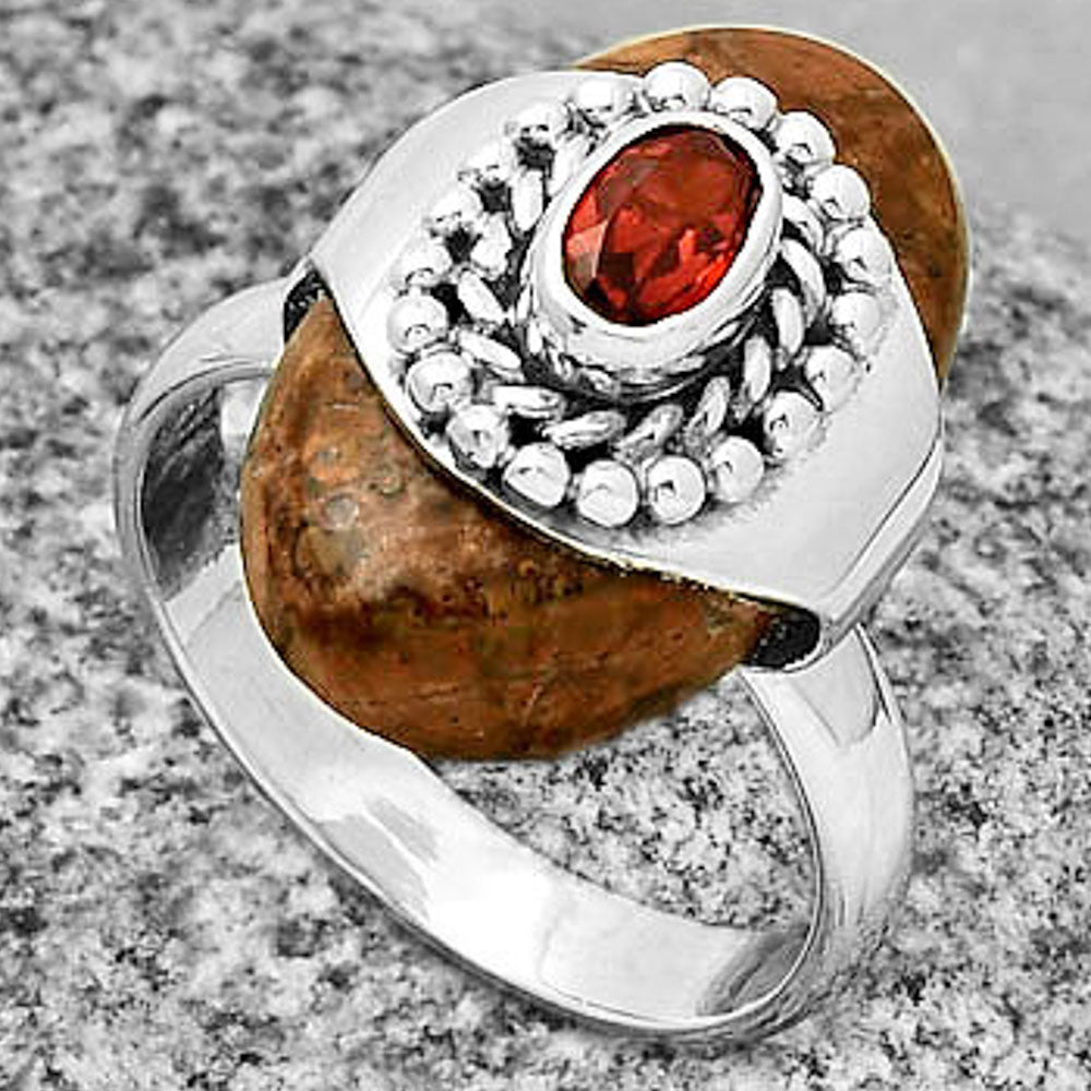 Rare Cady Mountain Agate & Garnet Ring size-8 R-1371 SDR192411