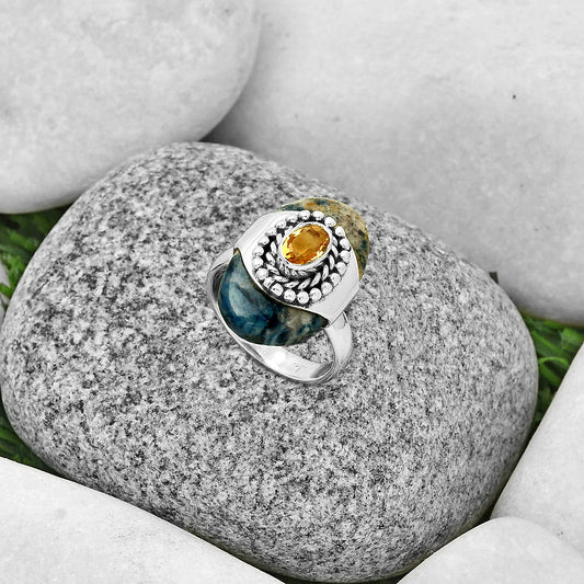 Blue Scheelite - Turkey & Citrine Ring size-6 R-1371 SDR192416