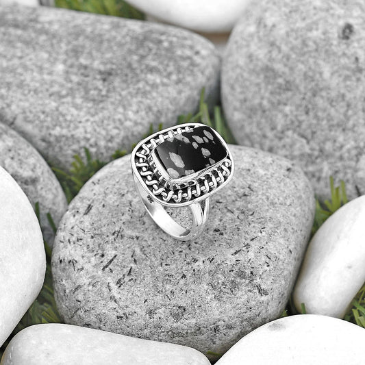 Natural Snow Flake Obsidian Ring size-7 R-1279 SDR193982