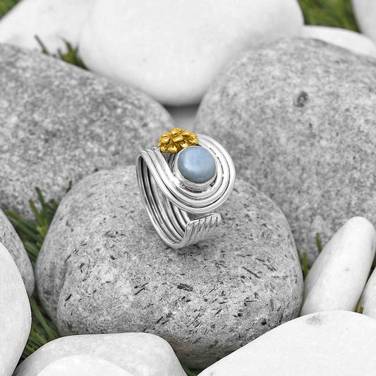 Two Tone Flower - Natural Angelite Ring size-7.5 R-1491 SDR194019