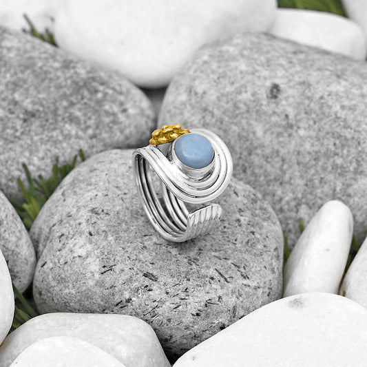 Two Tone Flower - Natural Angelite Ring size-7 R-1491 SDR194023