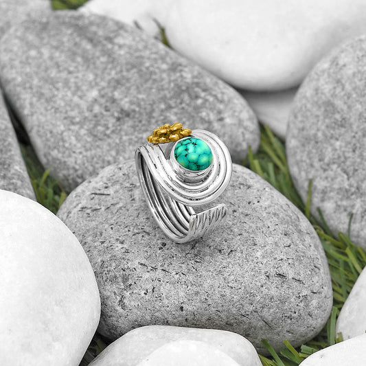 Two Tone Flower Turquoise Magnesite Ring size-7 R-1491 SDR194036
