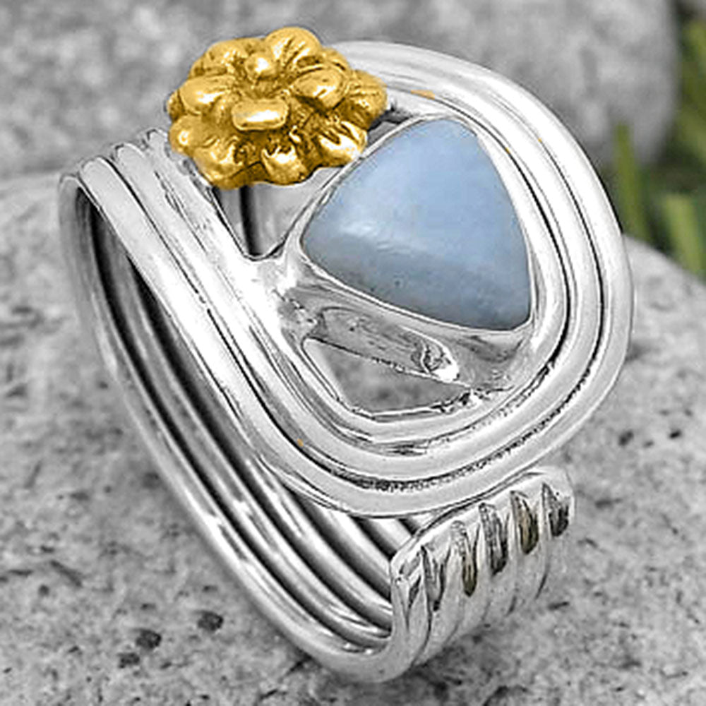 Two Tone Flower - Natural Angelite Ring size-8.5 R-1491 SDR194044