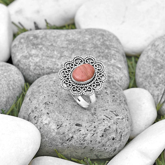 Filigree - Natural Pink Tulip Quartz Ring size-7 R-1337 SDR194393