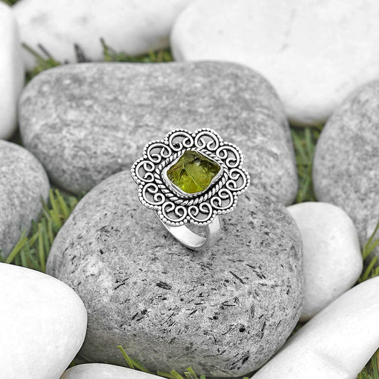 Filigree - Natural Peridot Rough Ring size-7 R-1337 SDR194396