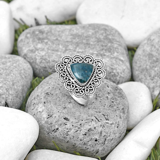 Filigree - Natural Neon Blue Apatite Ring size-8 R-1337 SDR194400