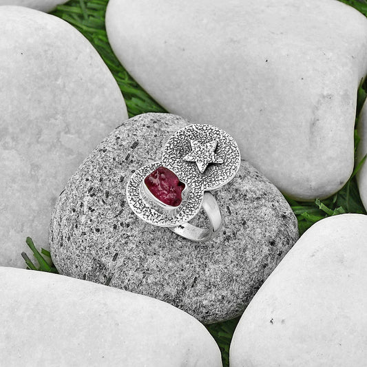 Star - Natural Pink Tourmaline Rough Ring size-8 R-1290 SDR194829
