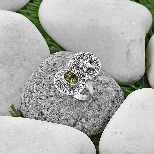 Star - Natural Peridot Rough Ring size-8.5 R-1290 SDR194846