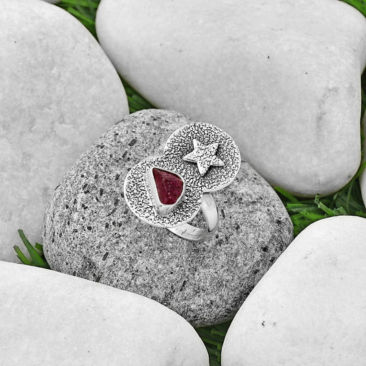 Star - Natural Pink Tourmaline Rough Ring size-9 R-1290 SDR194854
