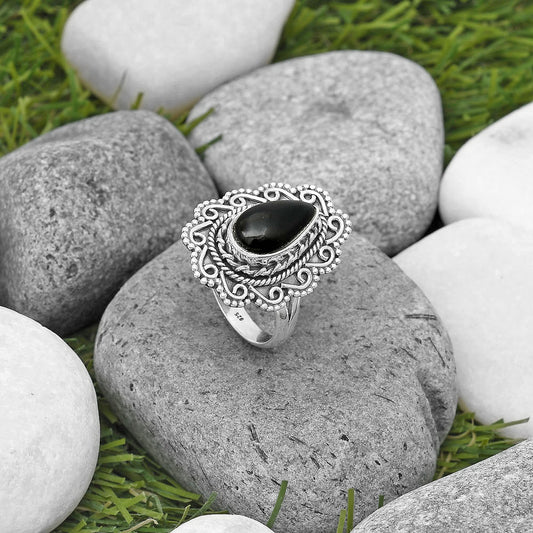 Natural Tektite Cab - Greek Ring size-7.5 R-1322 SDR200143