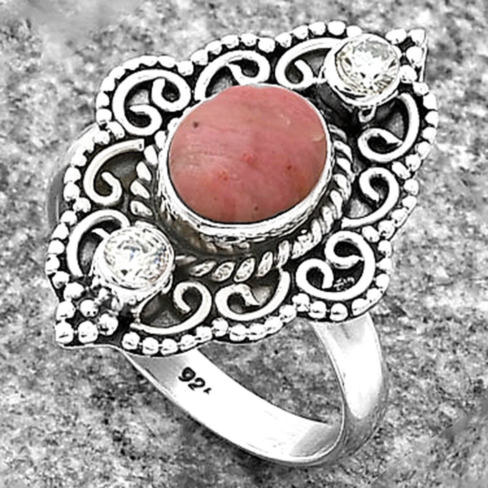 Pink Tulip Quartz & White Zircon Ring size-8 R-1532 SDR203610