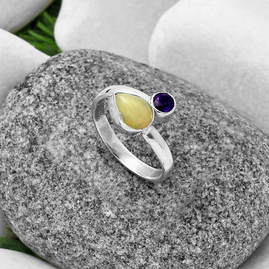 Natural Ethiopian Opal & Amethyst Ring size-8 R-1205 SDR203966