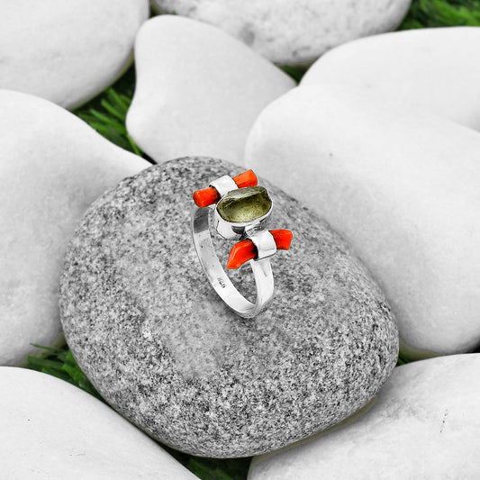 Aquamarine Rough & Coral Stick Ring size-7.5 R-1448 SDR204879