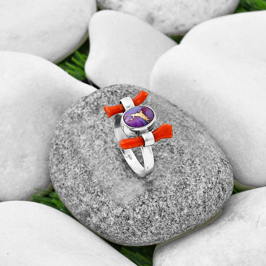 Copper Purple Turquoise & Coral Stick Ring size-8 R-1448 SDR204885