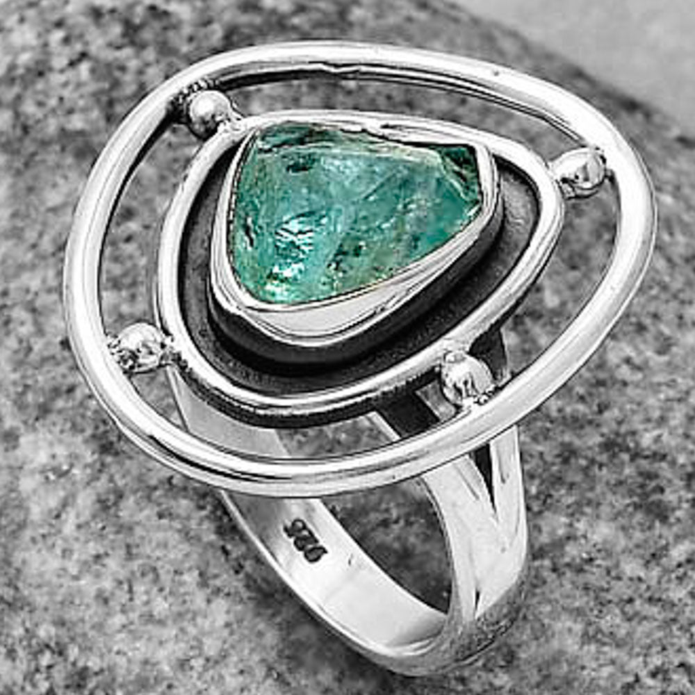 Aqua Apatite Rough - Madagascar Ring size-6.5 R-1446 SDR204921