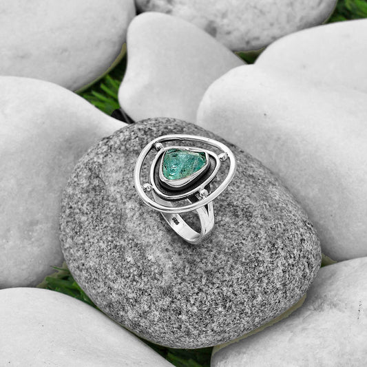 Aqua Apatite Rough - Madagascar Ring size-6.5 R-1446 SDR204921