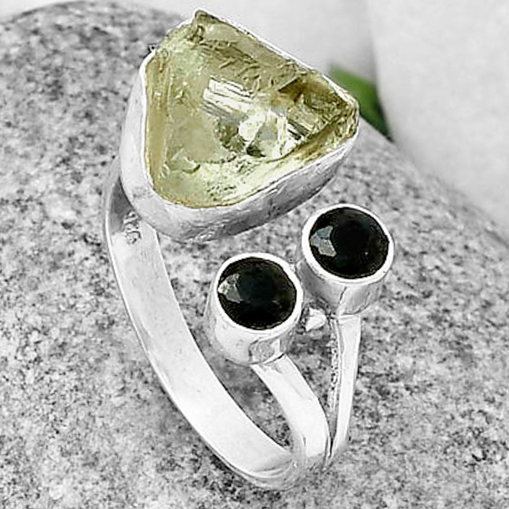 Adjustable - Prasiolite Rough & Black Onyx Ring size-7 R-1243 SDR206942