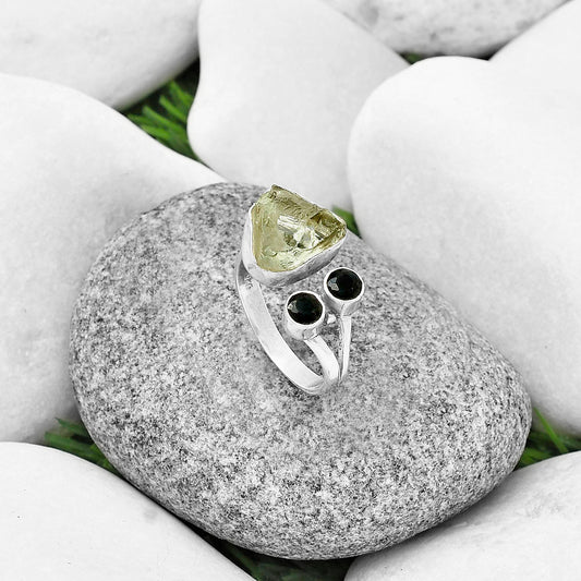 Adjustable - Prasiolite Rough & Black Onyx Ring size-7 R-1243 SDR206942