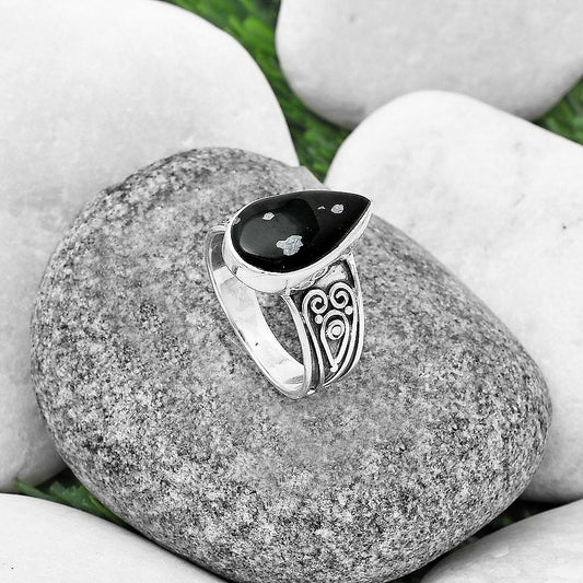Natural Snow Flake Obsidian Ring size-8 R-1431 SDR207311