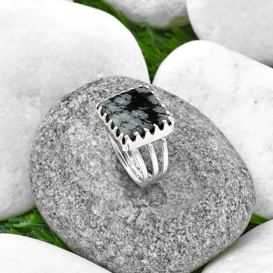 Natural Snow Flake Obsidian Ring size-7.5 R-1210 SDR207891