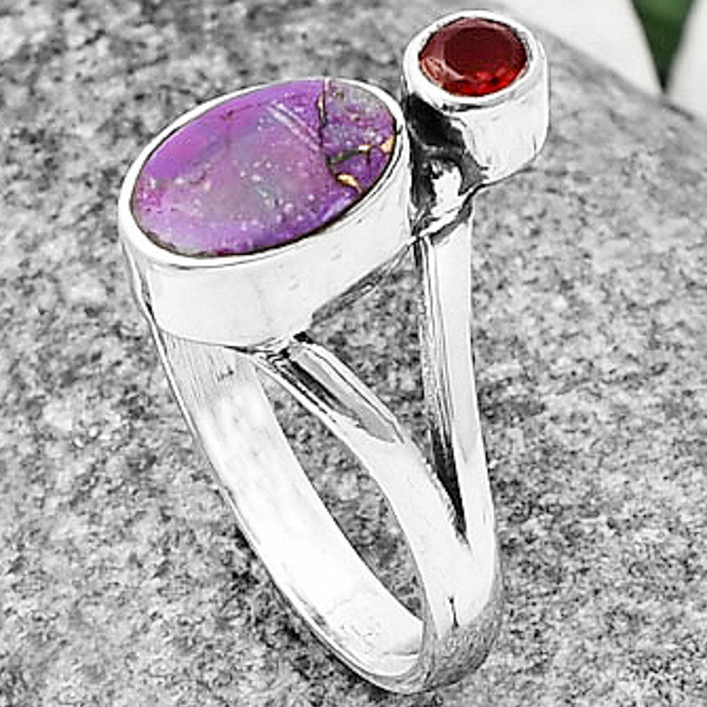 Copper Purple Turquoise & Garnet Ring size-8 R-1242 SDR209577