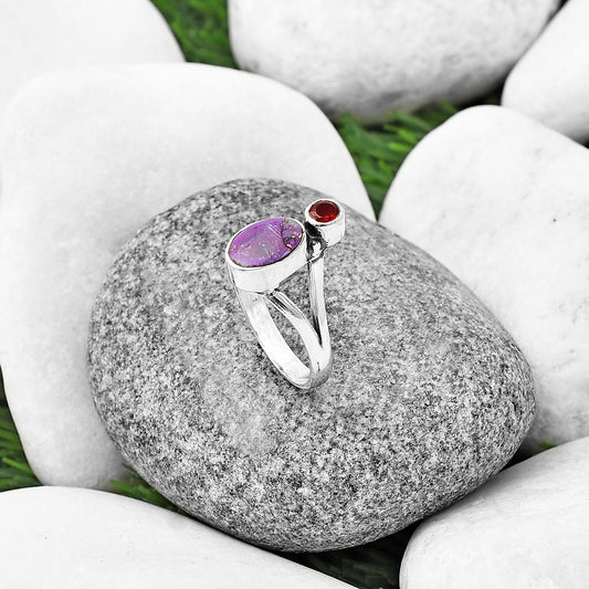 Copper Purple Turquoise & Garnet Ring size-8 R-1242 SDR209577