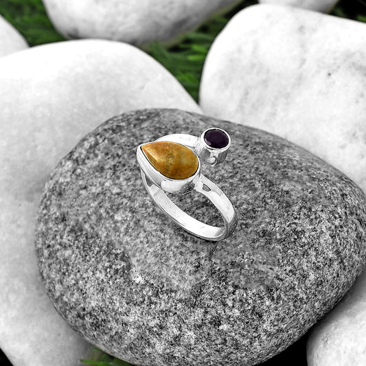 Adjustable - Serpentine & Amethyst Ring size-6 R-1205 SDR209718