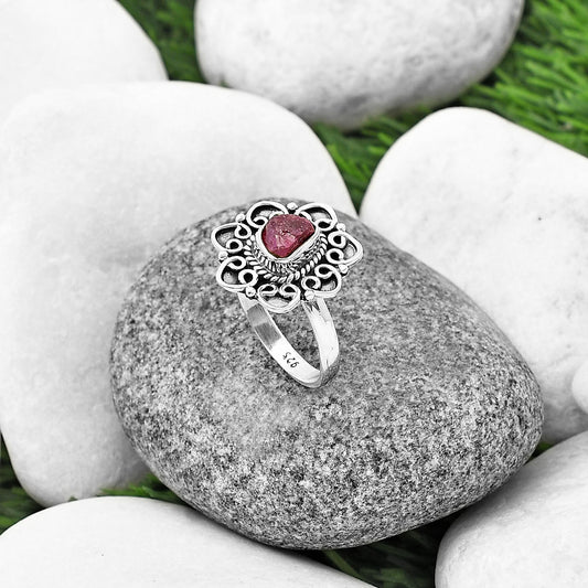 Natural Pink Tourmaline Rough Ring size-9 R-1337 SDR210136