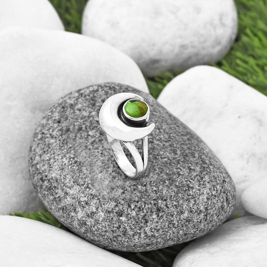 Crescent Moon Green Matrix Turquoise Ring size-7 R-1072 SDR210971