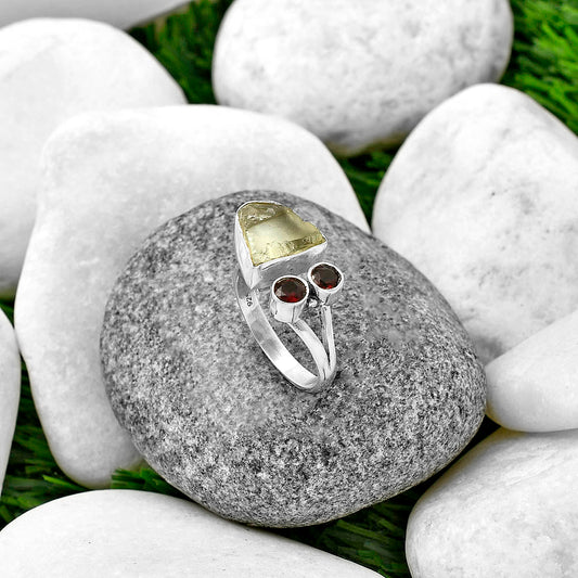 Prasiolite (Green Amethyst) Rough & Garnet Ring size-8 R-1243 SDR211708