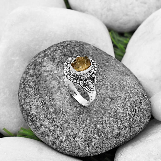 Natural Yellow Scapolite Rough Ring size-8 R-1300 SDR214506