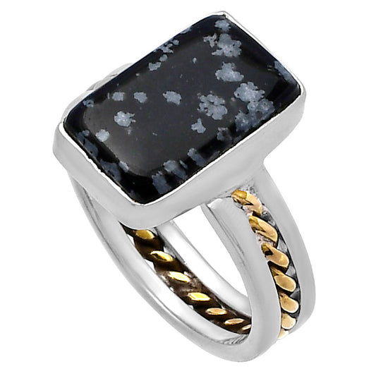 Two Tone - Snow Flake Obsidian Ring size-8 R-1711 SDR220044