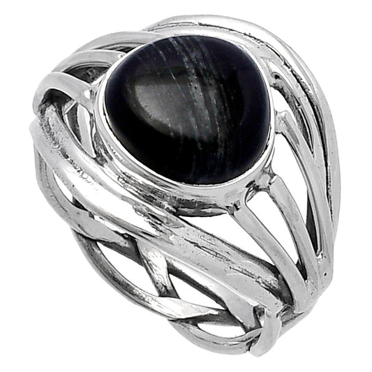 Natural Silver Leaf Obsidian Ring size-8 R-1330 SDR221964