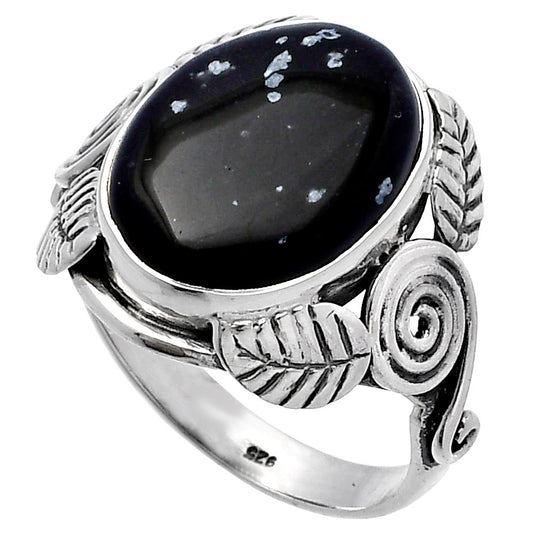 Southwest Design - Snow Flake Obsidian Ring size-7.5 R-1352 SDR222178