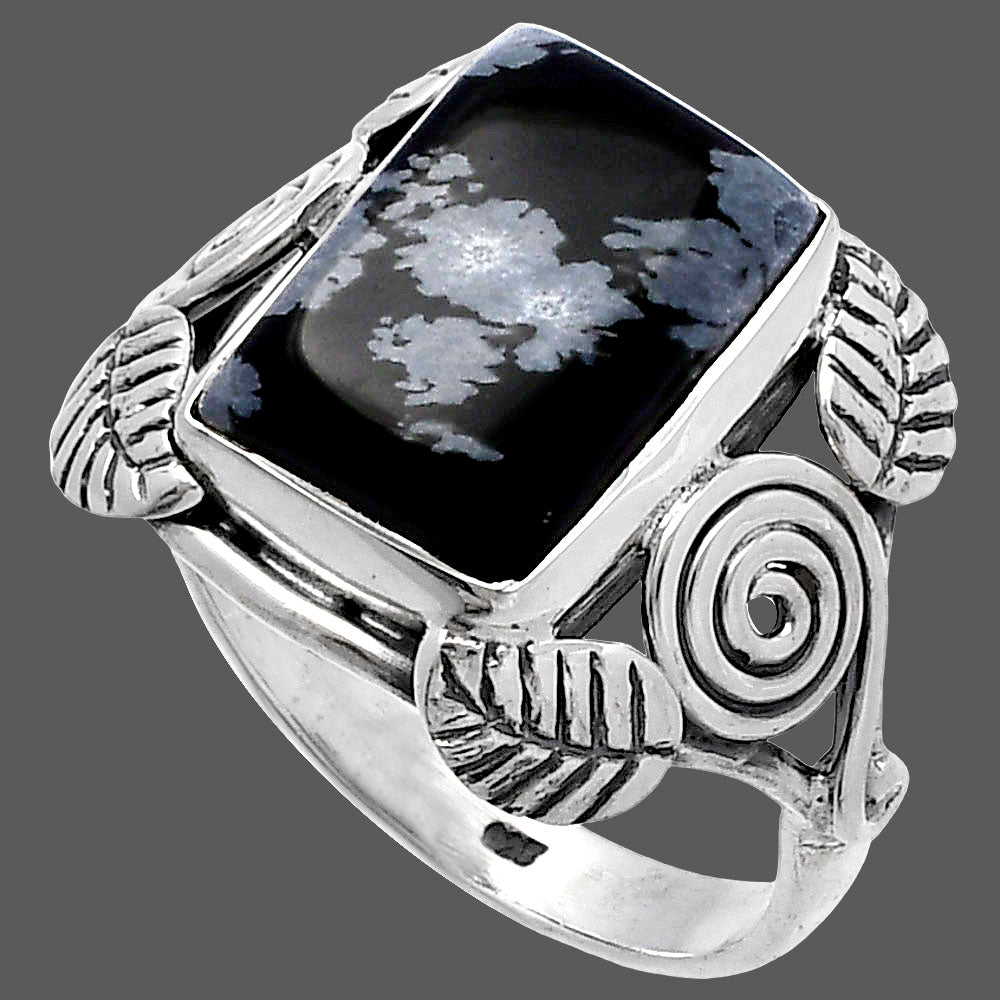 Southwest Design - Snow Flake Obsidian Ring size-8.5 R-1352 SDR222187