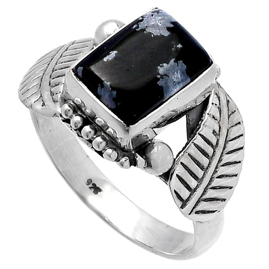 Natural Snow Flake Obsidian Ring size-8.5 R-1272 SDR222217