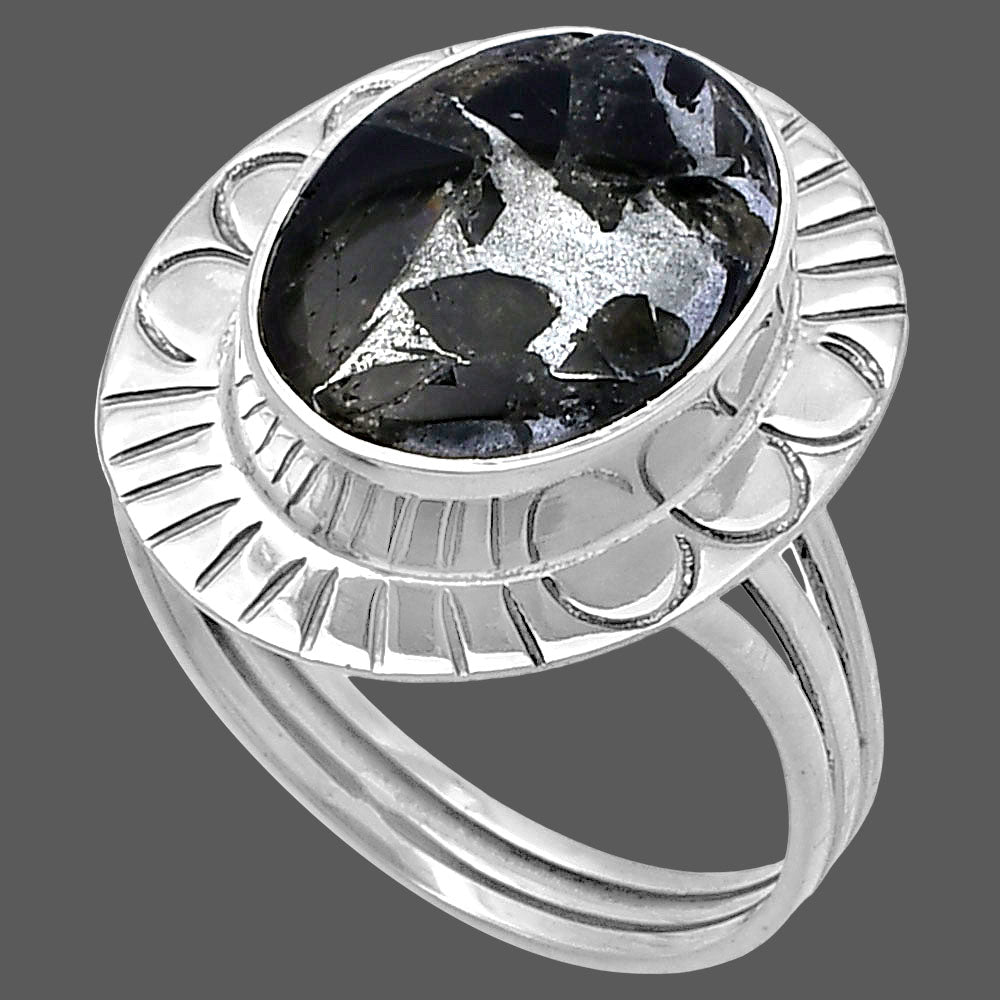 Natural Obsidian And Zinc Ring size-9 R-1432 SDR222995