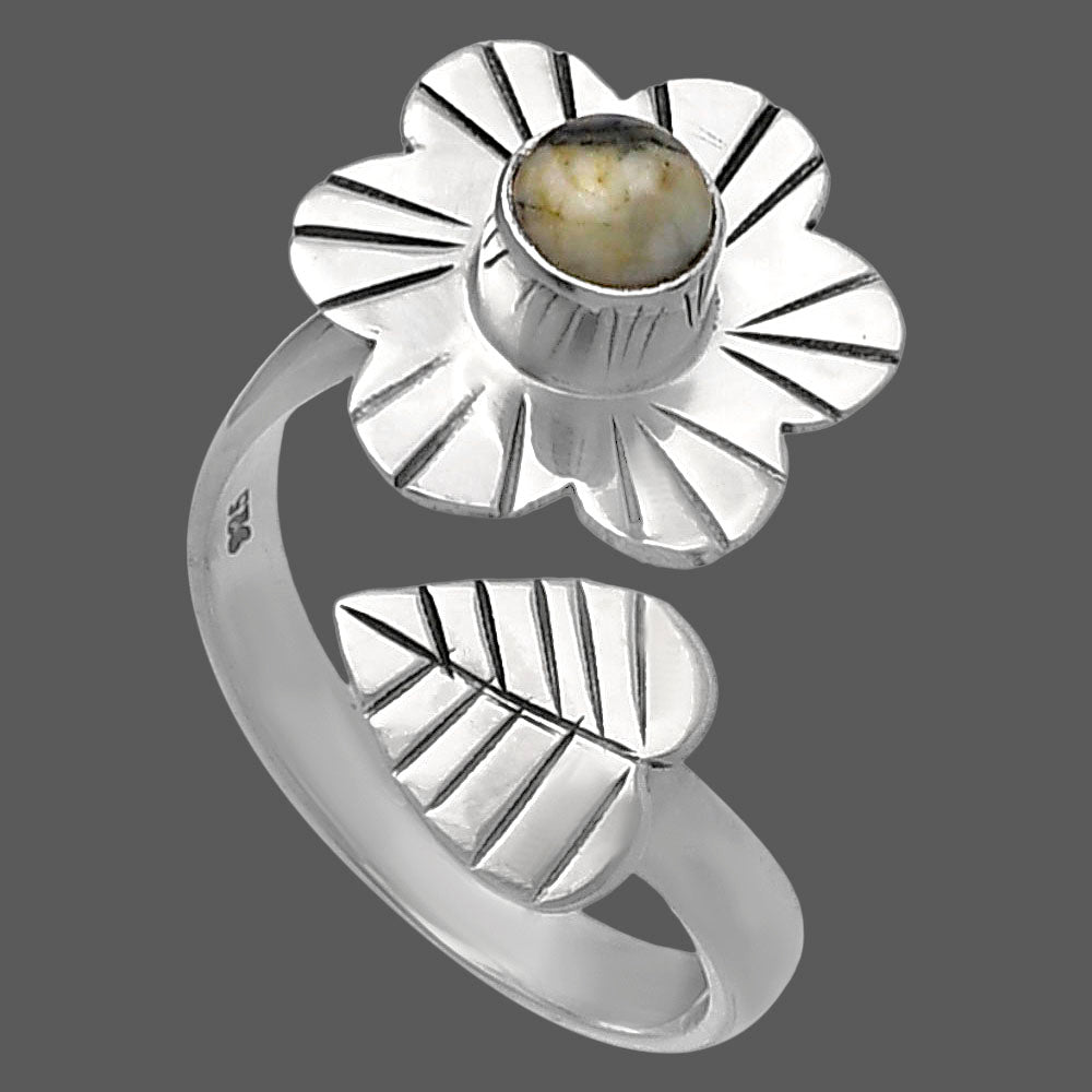 Adjustable Floral - Authentic White Buffalo Turquoise Ring size-8 R-1659 SDR224584