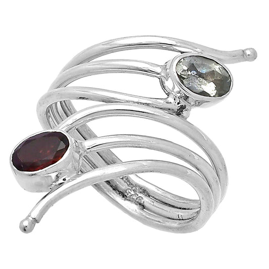 Adjustable - Hessonite Garnet & Prasiolite Ring size-7.5 R-1409 SDR225215