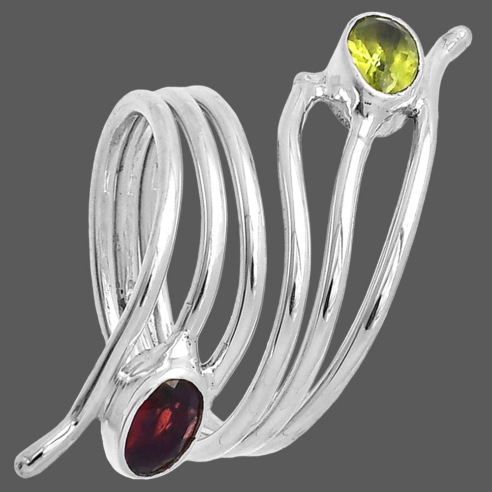 Adjustable - Peridot & Hessonite Garnet Ring size-7.5 R-1409 SDR225223