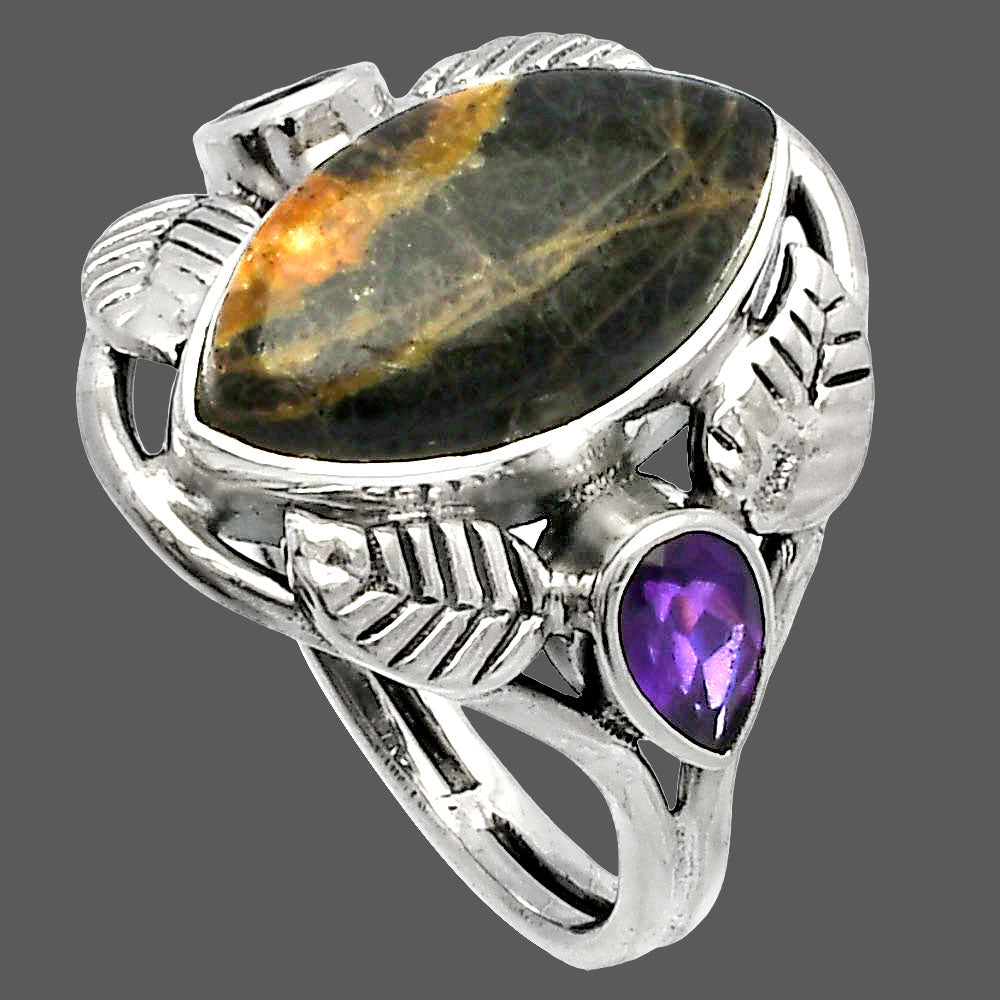 Rhyolite - Rainforest Jasper & Amethyst Ring size-9 R-1303 SDR226177