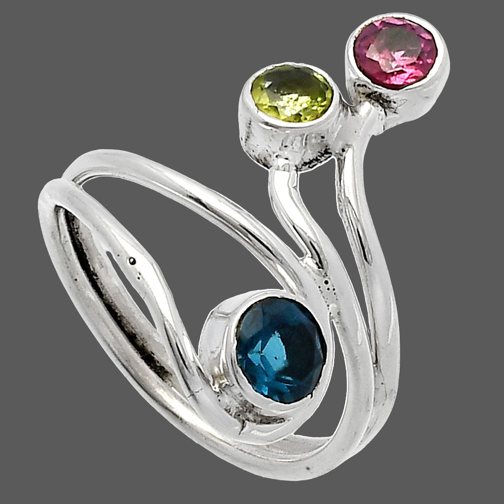 London Blue Topaz, Peridot & Garnet Ring size-7 R-1390 SDR226784