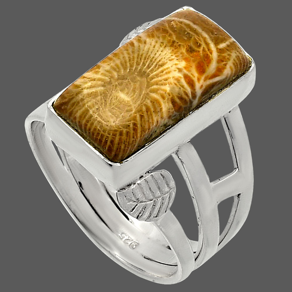 Natural Flower Fossil Coral Ring size-8.5 R-1400 SDR227728